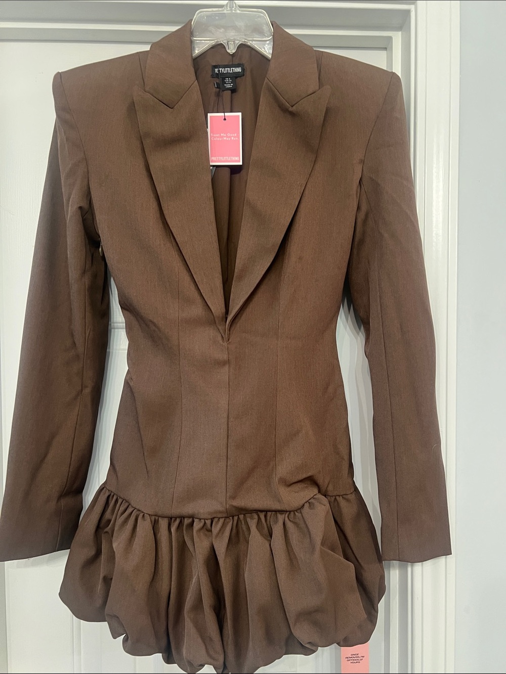 The Attico Chocolate Brown Ruffle-Hem Tailored Dress